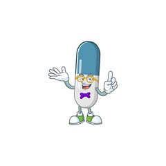 Cartoon character design of Geek vitamin pills wearing weird glasses
