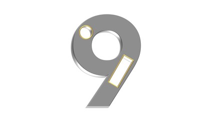 GRAY 3D NUMBER WITH GOLDEN FRAME ON HOLES : 9 NINE