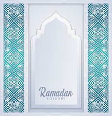 Arabic arabesque design greeting card for Ramadan Kareem. Islamic ornamental detail of mosaic.Vector illustration.