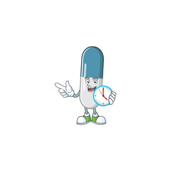 Vitamin pills mascot design concept holding a circle clock