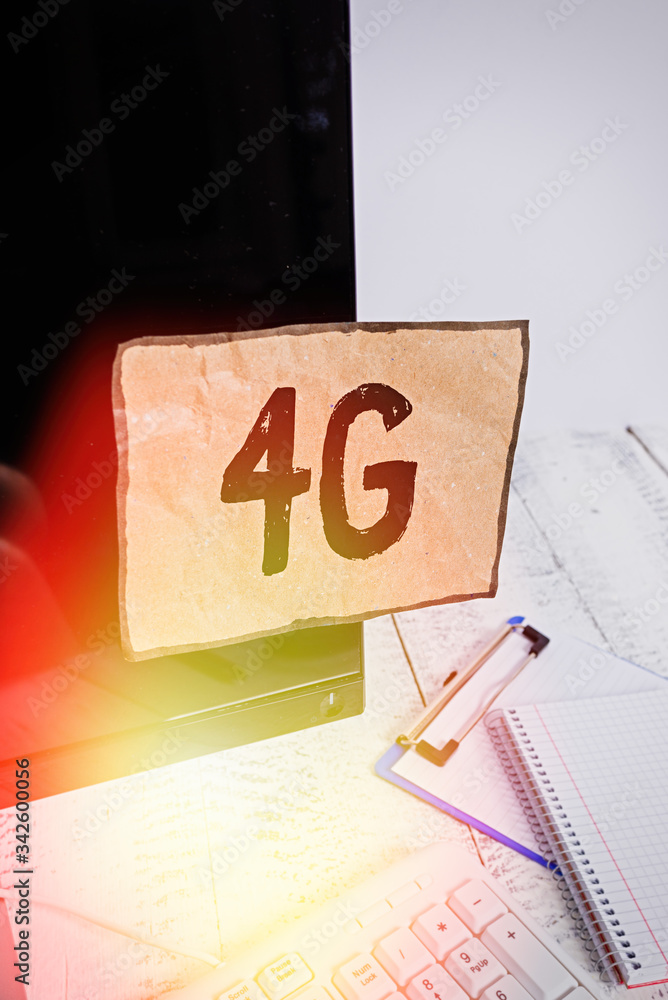 Poster word writing text 4g. business photo showcasing mobile communication standard wireless internet acce