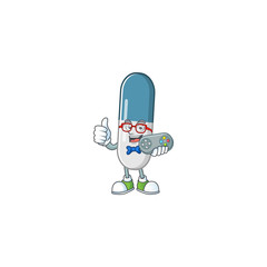 Vitamin pills talented gamer mascot design play game with controller