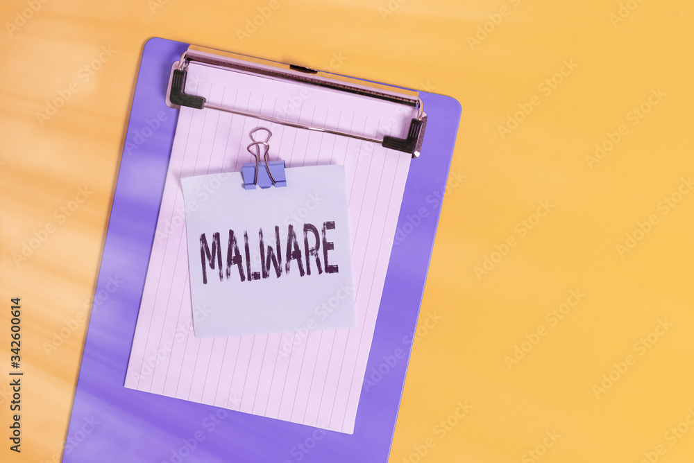 Poster word writing text malware. business photo showcasing malicious software or file that is harmful to a