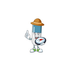 World explorer vitamin pills cartoon design style using compass