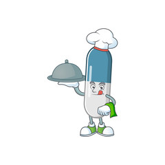 A vitamin pills chef cartoon design with hat and tray