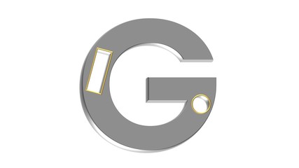 Obraz premium GRAY 3D ENGLISH ALPHABET WITH GOLDEN FRAME ON HOLES : G
