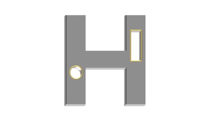 GRAY 3D ENGLISH ALPHABET WITH GOLDEN FRAME ON HOLES : H