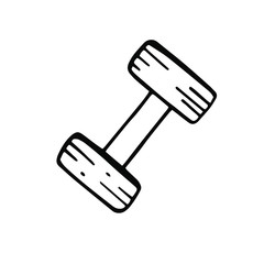 Sports dumbbell for performing exercises. Drawn in Doodle style. Vector illustration isolated on a white background. Black outline on white. For a fitness blog.