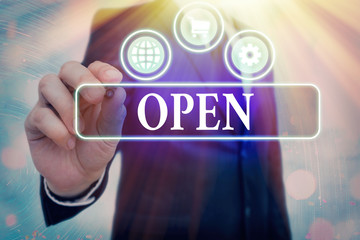 Writing note showing Open. Business concept for New Beginning Business venture Passage Allowing...