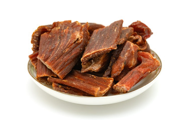side view original flavor beef jerky on white background