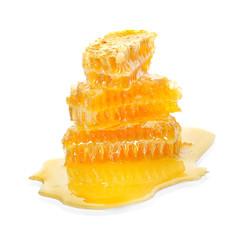 Naklejka na ściany i meble Honeycomb piece. Honey slice isolated on white background. Package design element