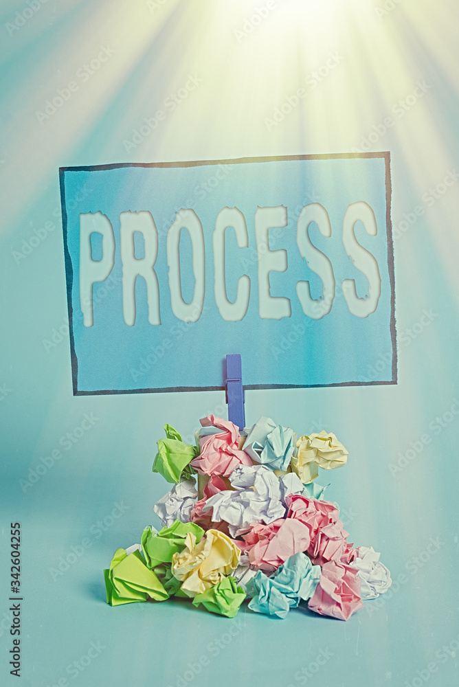 Aufkleber writing note showing process. business concept for standard procedures how to handle a particular jo