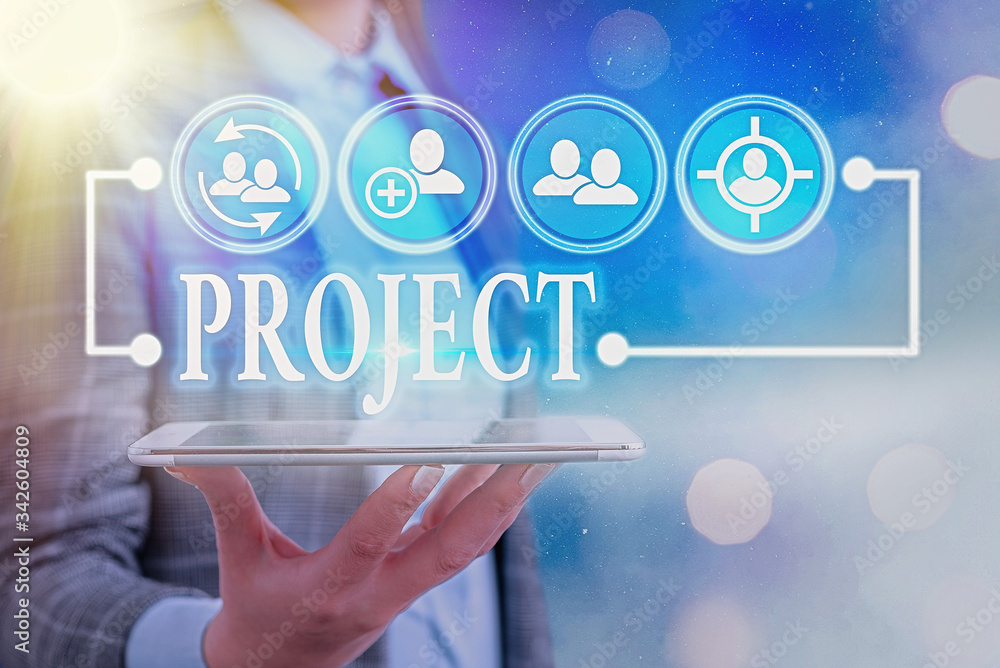 Poster text sign showing project. business photo text planned work activity study of particular subject cre