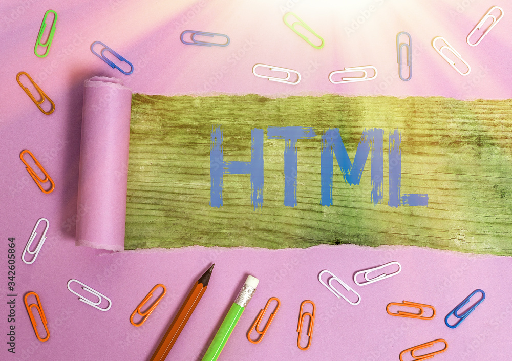 Aufkleber conceptual hand writing showing html. concept meaning the lingua franca for publishing hypertext on 