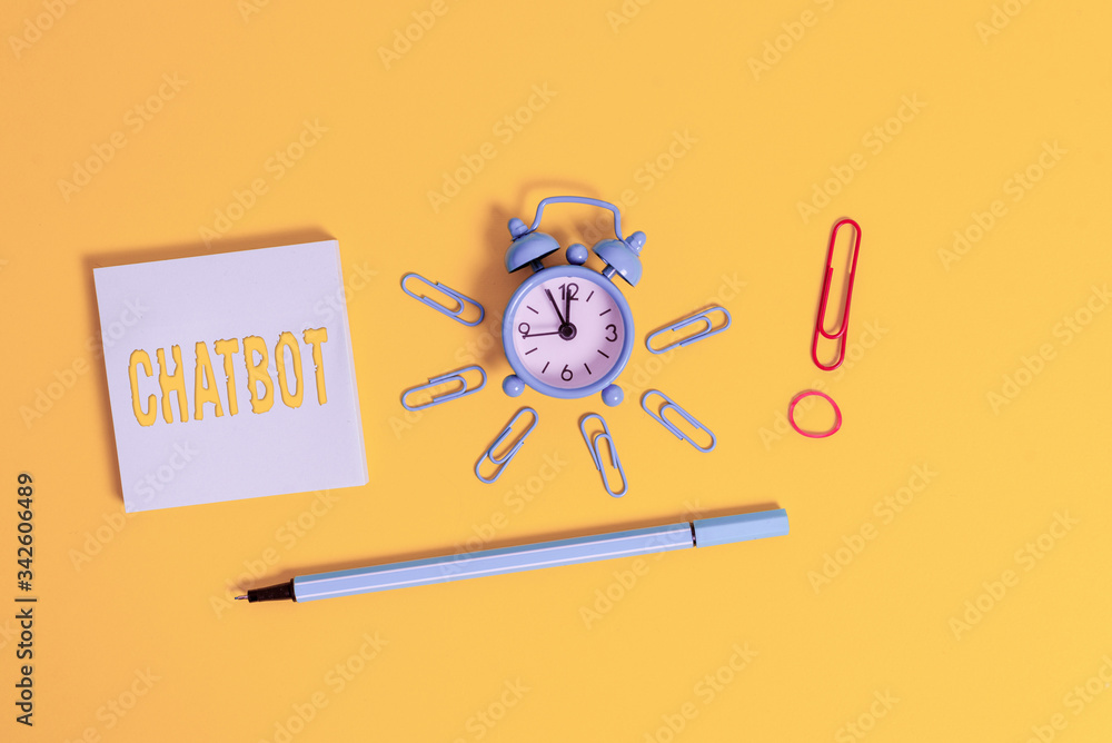 Poster conceptual hand writing showing chatbot. concept meaning a kind of computer program that simulates c