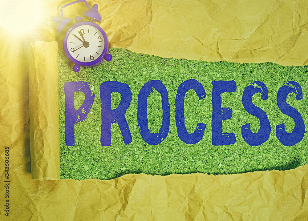 Aufkleber writing note showing process. business concept for standard procedures how to handle a particular jo
