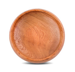 Empty wooden bowl isolated on white background