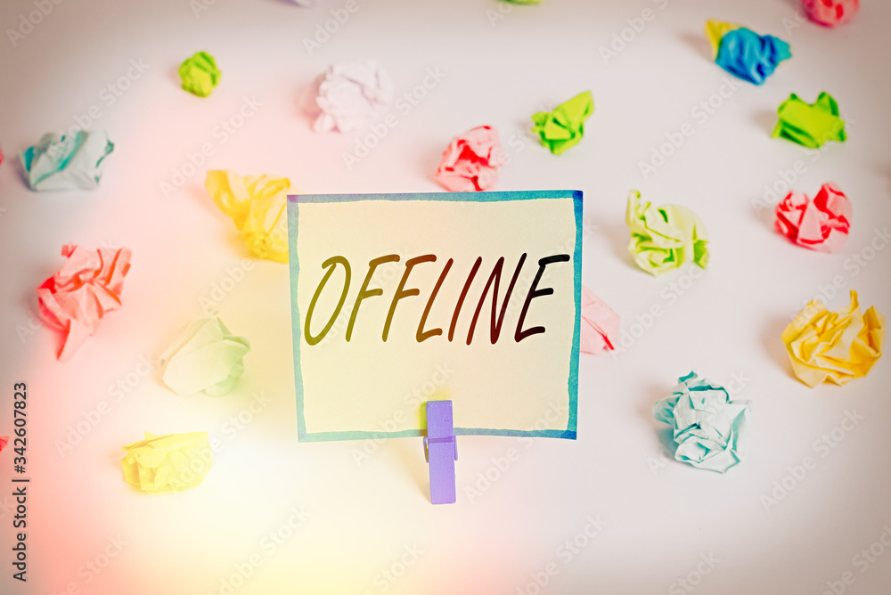 Poster conceptual hand writing showing offline. concept meaning not having directly connected to a computer