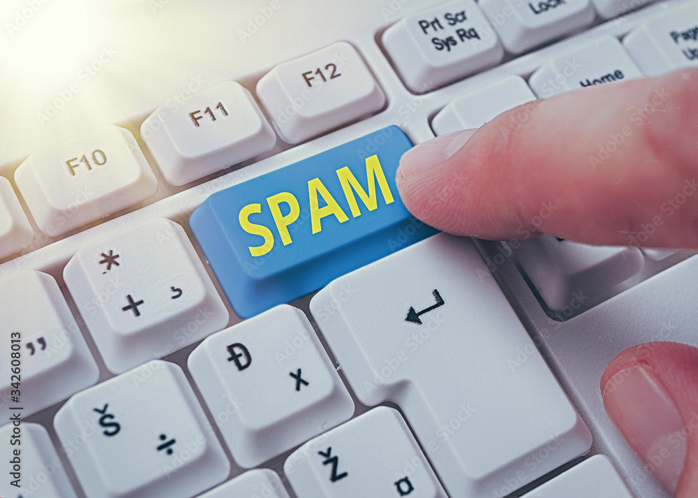 Poster handwriting text spam. conceptual photo intrusive advertising inappropriate messages sent on the int