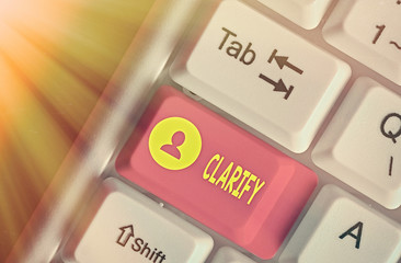 Text sign showing Clarify. Business photo showcasing Make a statement or situation less confused...