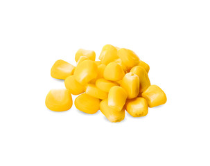 Yellow natural corn seeds isolated on white background