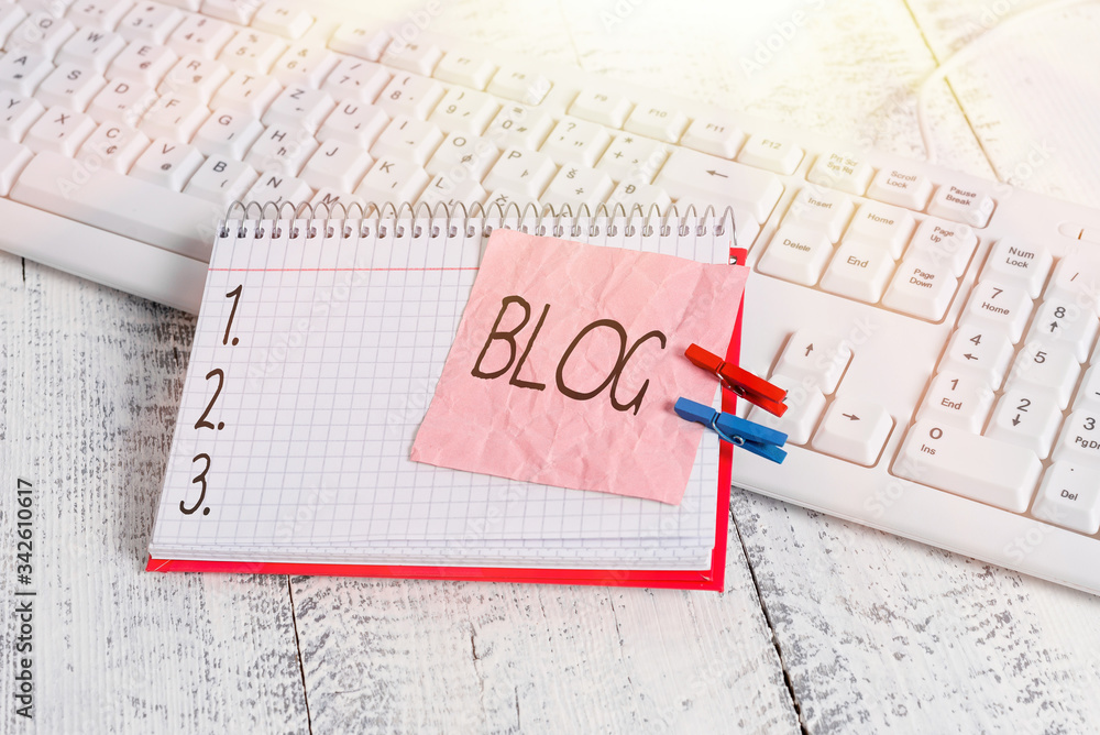 Poster handwriting text writing blog. conceptual photo regularly updated website web page run by individual