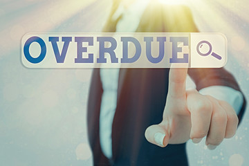 Writing note showing Overdue. Business concept for loans and other obligations remaining unpaid...