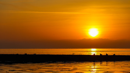 Loughshore beach at sunrise, beautiful landscape in Northern Ireland