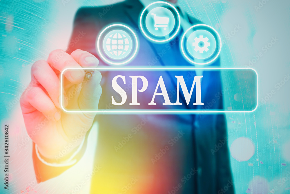 Poster writing note showing spam. business concept for intrusive advertising inappropriate messages sent on