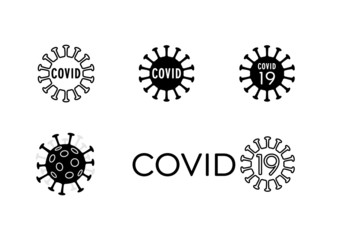 Coronavirus Covid-19 logo icons set.. Creative black and white Corona virus cell vector icon.
