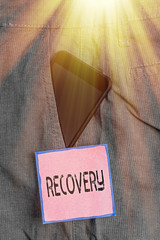 Conceptual hand writing showing Recovery. Concept meaning the return to normal state of health mind...