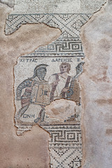 Mosaic of gladiators divided by referee, end of 3rd century AD, House of gladiators. Kourion.