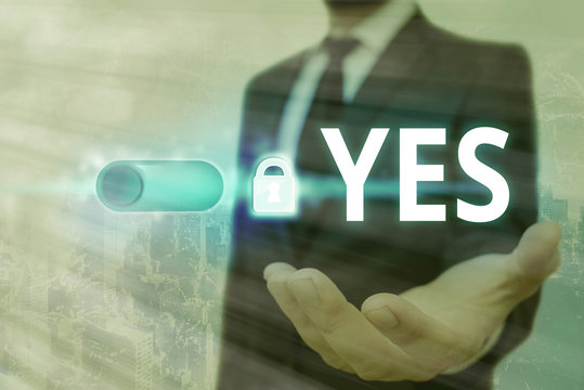 Text sign showing Yes. Business photo text response to someone addressing one Trying to attract one s is attention