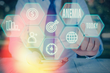 Text sign showing Anemia. Business photo text condition where there deficiency of red cells of...