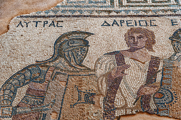 Mosaic of gladiators divided by referee, end of 3rd century AD, House of gladiators. Kourion....