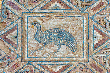 Partridge mosaic in the house of Eustolios (4th century), the ancient city of Kourion, near...