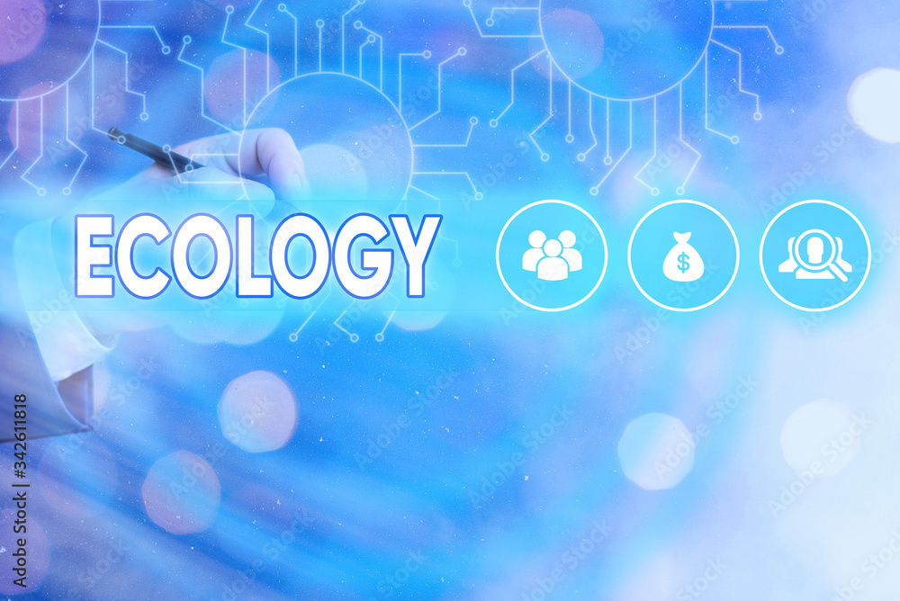 Aufkleber conceptual hand writing showing ecology. concept meaning branch of science relation organisms enviro