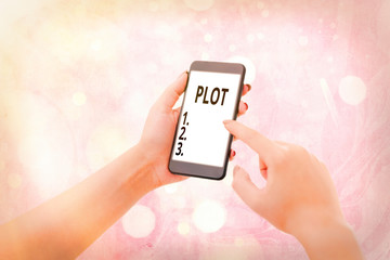 Writing note showing Plot. Business concept for sequence of events inside a story where each event affects the next