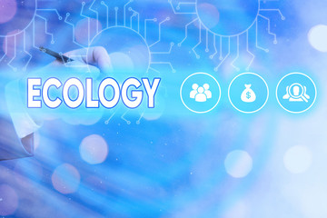 Conceptual hand writing showing Ecology. Concept meaning Branch of science relation organisms...