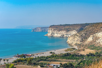 Fototapeta na wymiar View from the ancient Mount Kourion to the beach of the same name and the Mediterranean coast (Cyprus).