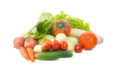 Panoramic collection fresh fruits and vegetables for skinali isolated on white background