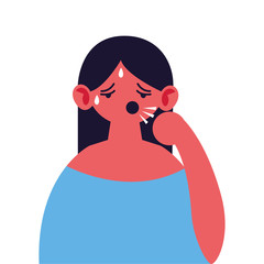 woman with cough and fever, symptoms of infection by coronavirus