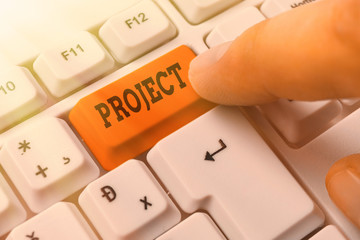 Word writing text Project. Business photo showcasing Planned work activity Study of particular...