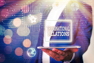 Text sign showing Transnational Relations. Business photo showcasing International Global Politics...