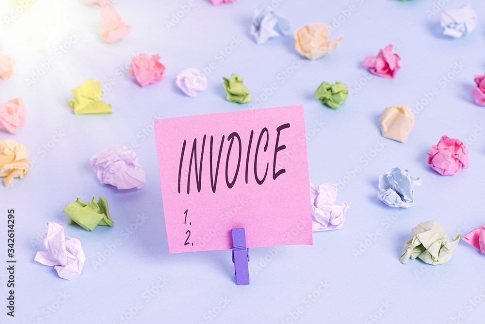 Poster writing note showing invoice. business concept for list of goods sent services provided with sums fi