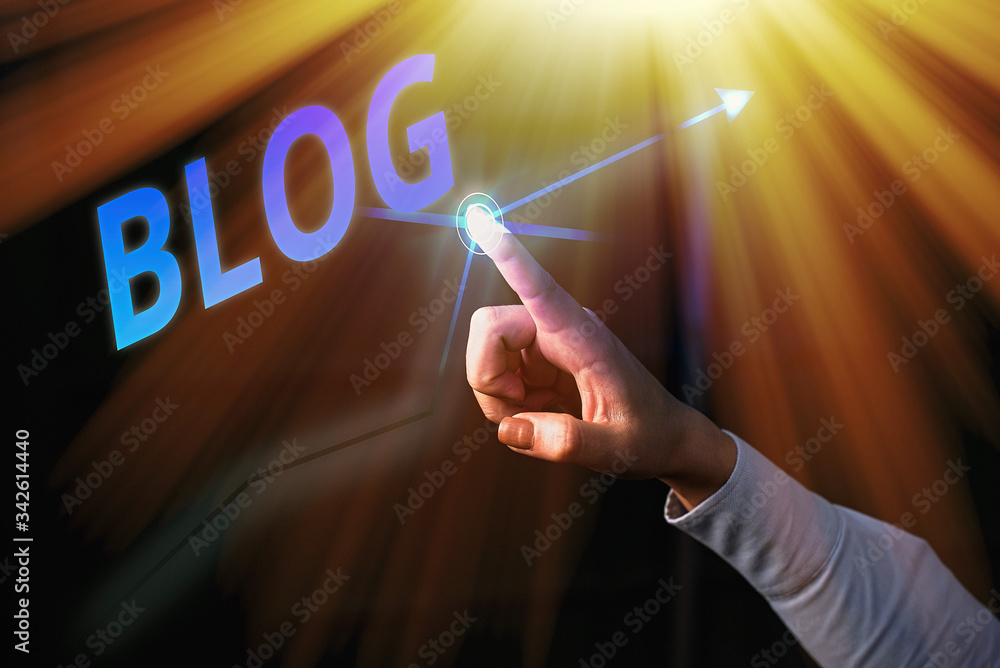 Poster word writing text blog. business photo showcasing regularly updated website web page run by individu