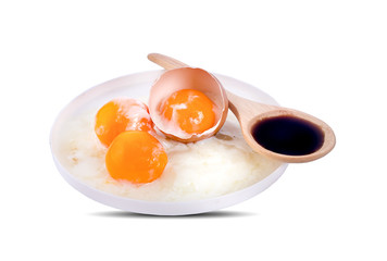 Onsen eggs isolated on white background.Top view