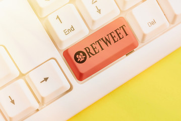 Conceptual hand writing showing Retweet. Concept meaning in twitter repost or forward a message...