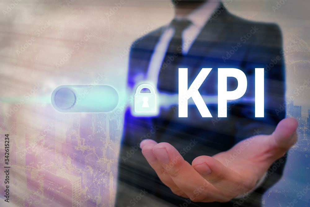 Poster text sign showing kpi. business photo text evaluate the success of an organization in a particular a