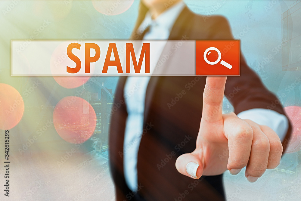 Poster writing note showing spam. business concept for intrusive advertising inappropriate messages sent on